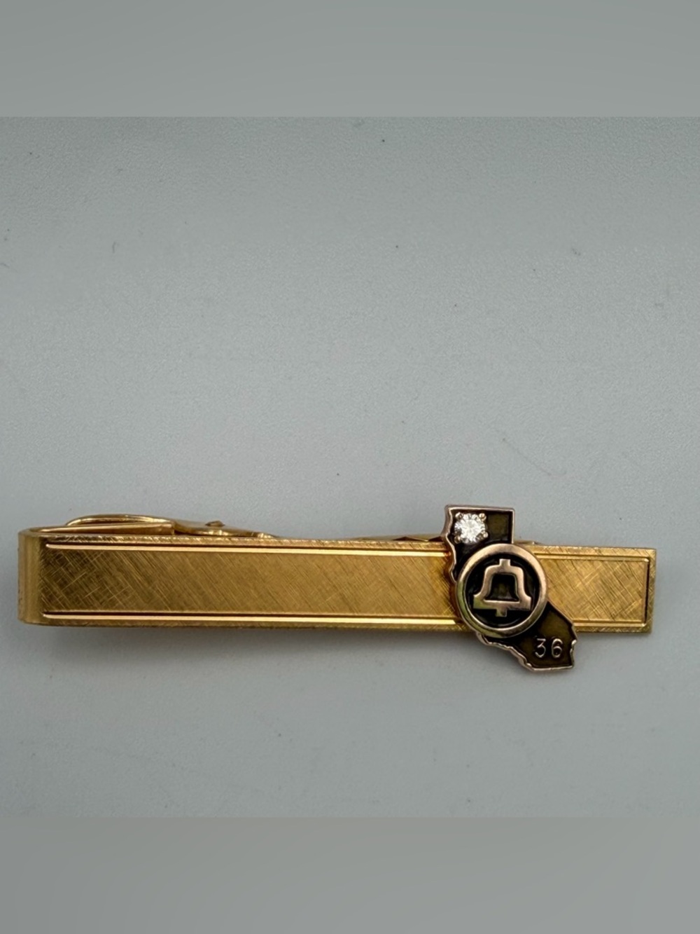 Vintage Tie Clip 12K GF 10K Gold Bell Emblem Stone Accent